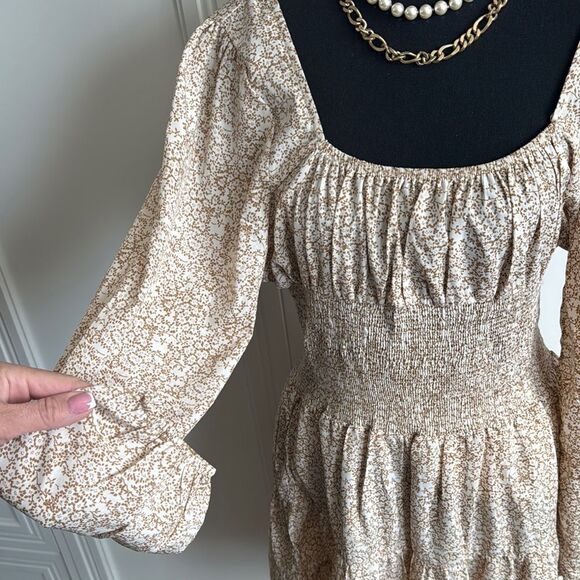 Princess Polly Cream Smocked Sundress with Long Bishop Sleeves - Picture 2 of 7